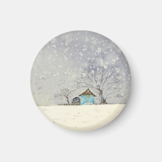 Snowy landscape watercolor magnet