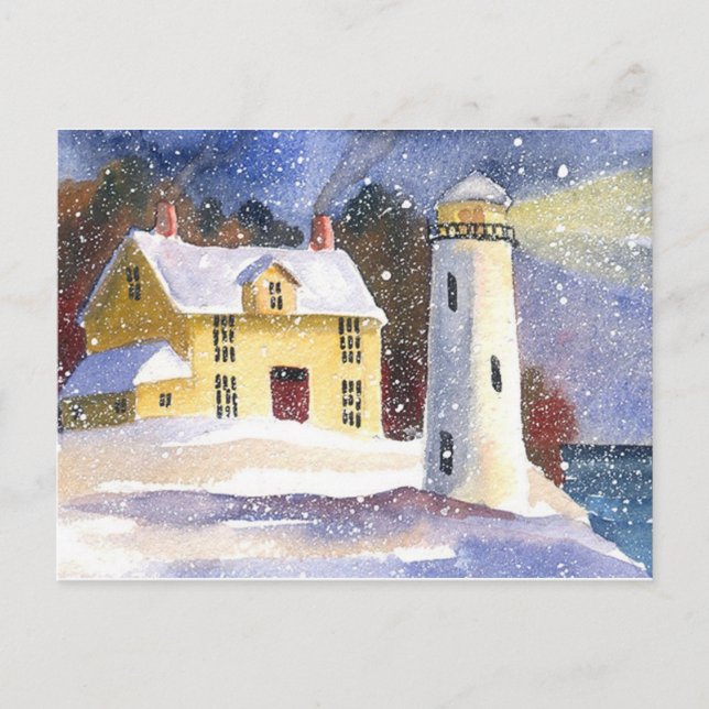 Snowy Lighthouse Winter Postcard (Front)