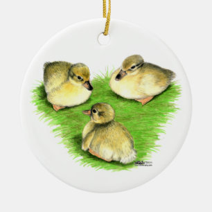 Snowy Mallard Ducklings Ceramic Tree Decoration