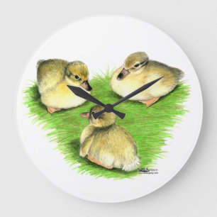 Snowy Mallard Ducklings Large Clock