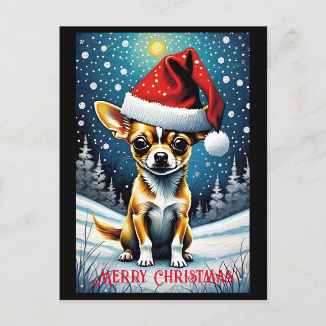 Snowy Meadow Cute Chihuahua Santa Christmas  Postcard (Front)