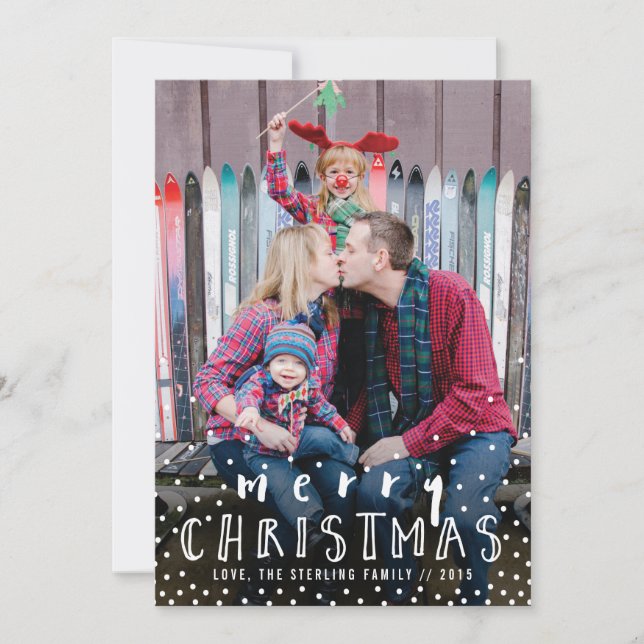 Snowy Merry Christmas Cute Family Photo Card (Front)