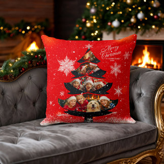 Snowy Merry Christmas  Family Photo Tree Cushion