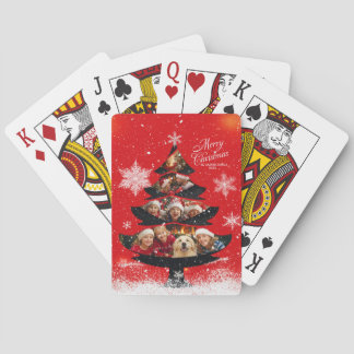 Snowy Merry Christmas Family Photo Tree Playing Cards