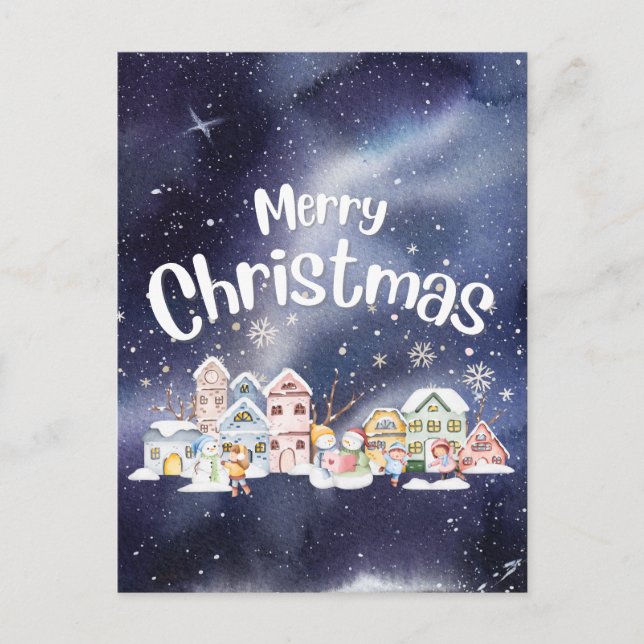 Snowy Merry Christmas Postcard (Front)