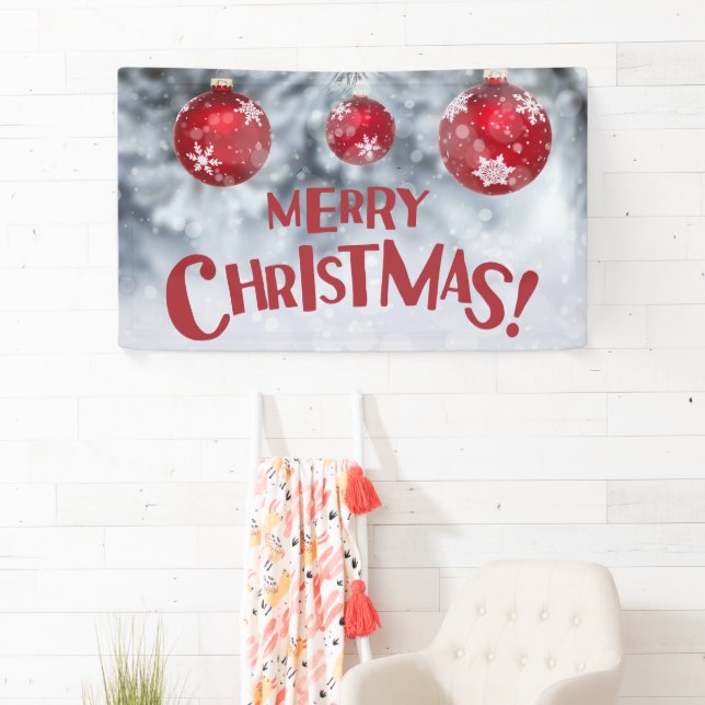 Snowy Merry Christmas Snowflake Ornaments Banner (Insitu)