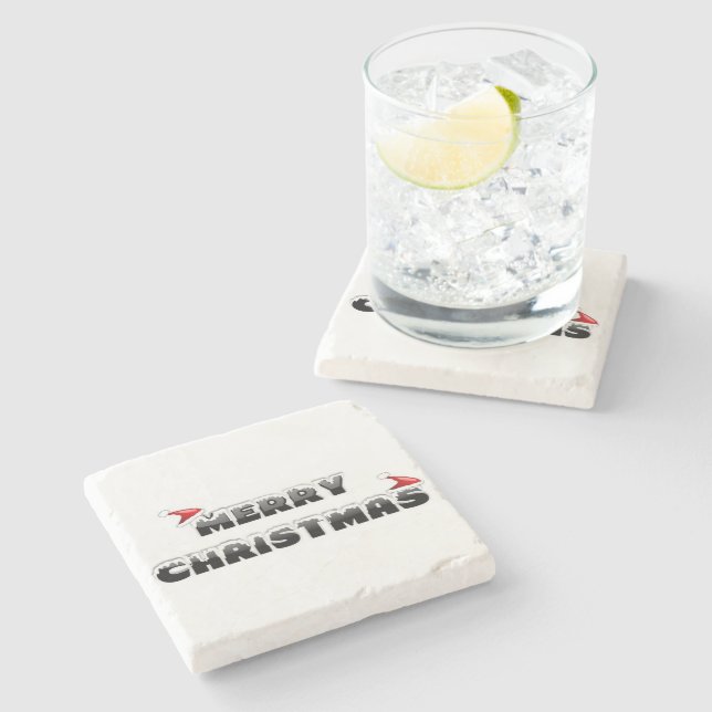 SNOWY MERRY CHRISTMAS  STONE COASTER (Side)