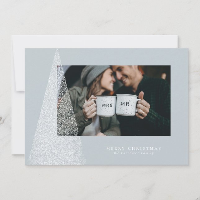 Snowy modern Christmas tree holiday photo card (Front)