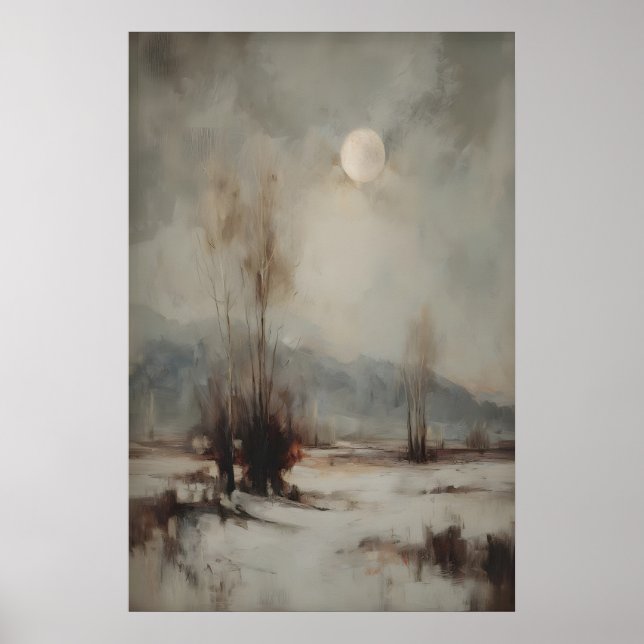 Snowy Moon Landscape Printable Winter Wall Art (Front)