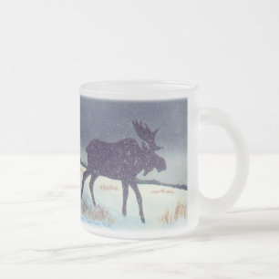 Snowy Moose Frosted Glass Coffee Mug