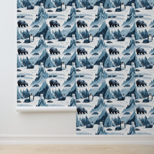 Snowy Mountain Arctic Wildlife Peel and Stick  Wallpaper