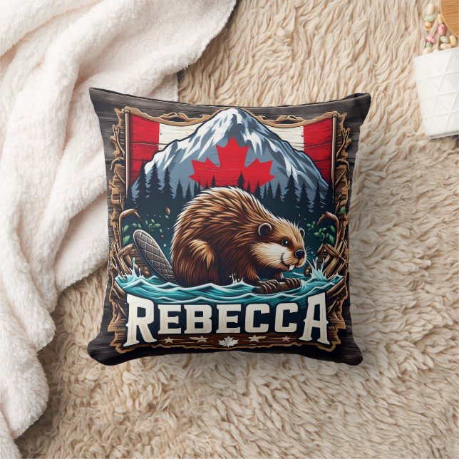 Snowy Mountain, Beaver, Canadian Flag Cushion (Blanket)