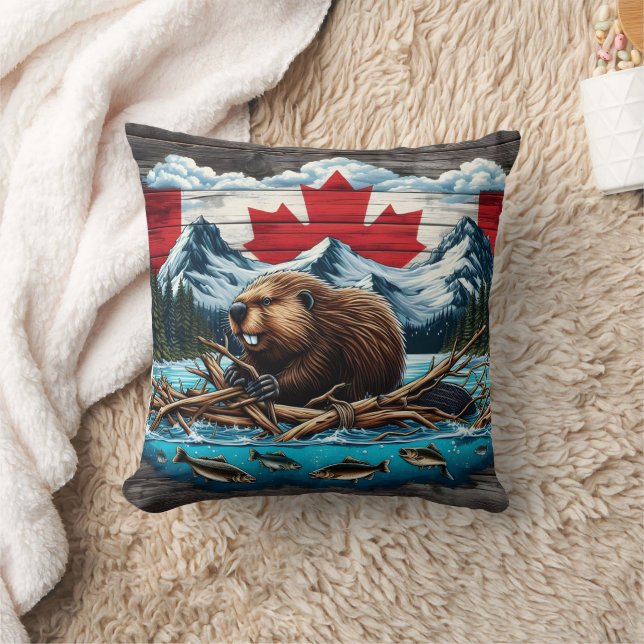 Snowy Mountain, Beaver, Canadian Pride Cushion (Blanket)