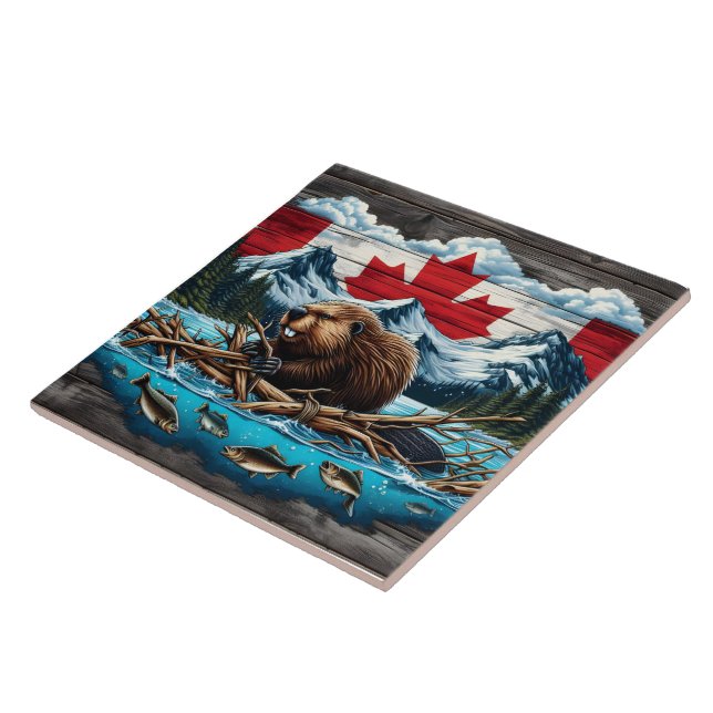 Snowy Mountain, Beaver, Canadian Pride Tile (Side)