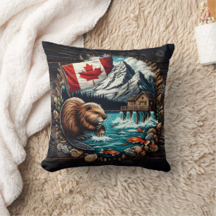 Snowy Mountain, Canadian Beaver, Ocean View Cushion