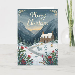 Snowy Mountain Deer Christmas Card