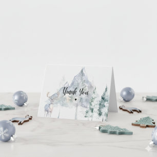 Snowy Mountain Evergreen Baby Shower  Thank You Card