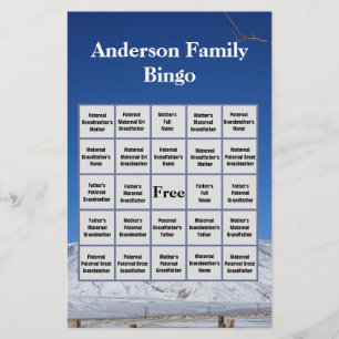 Snowy Mountain Family Name and Photo Bingo Game Stationery