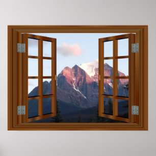 Snowy Mountain Faux Window View Poster