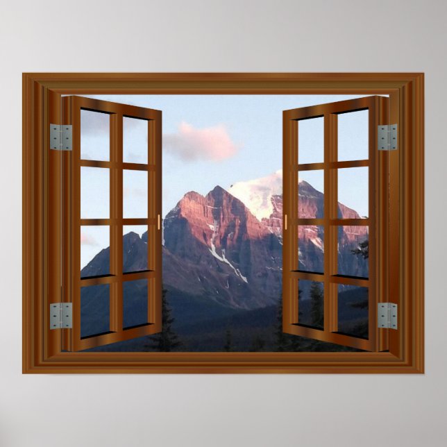 Snowy Mountain Faux Window View Poster (Front)