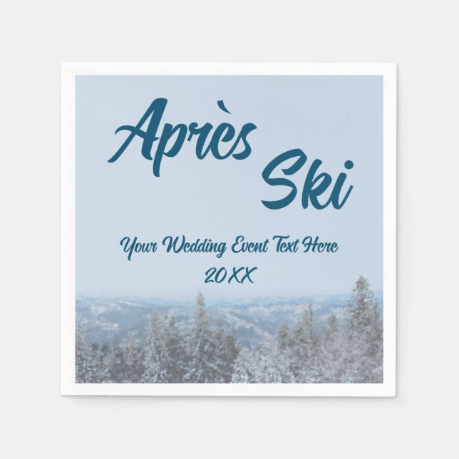 Snowy Mountain Forest Apres Ski Wedding Event Napkin (Front)