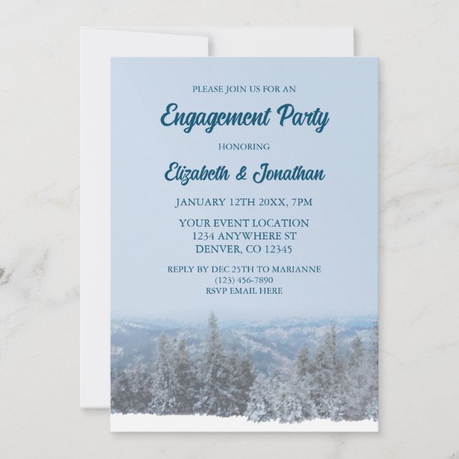 Snowy Mountain Forest Engagement Party Invitation (Front)