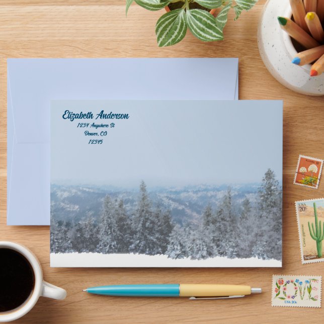 Snowy Mountain Forest Wedding Event Return Address Envelope (Desk)