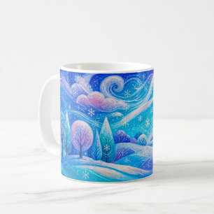 Snowy mountain forest with drifting snow coffee mug