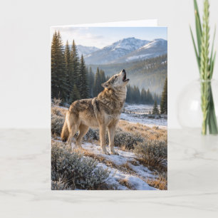 Snowy Mountain Howling Grey Wolf Wilderness Blank Card