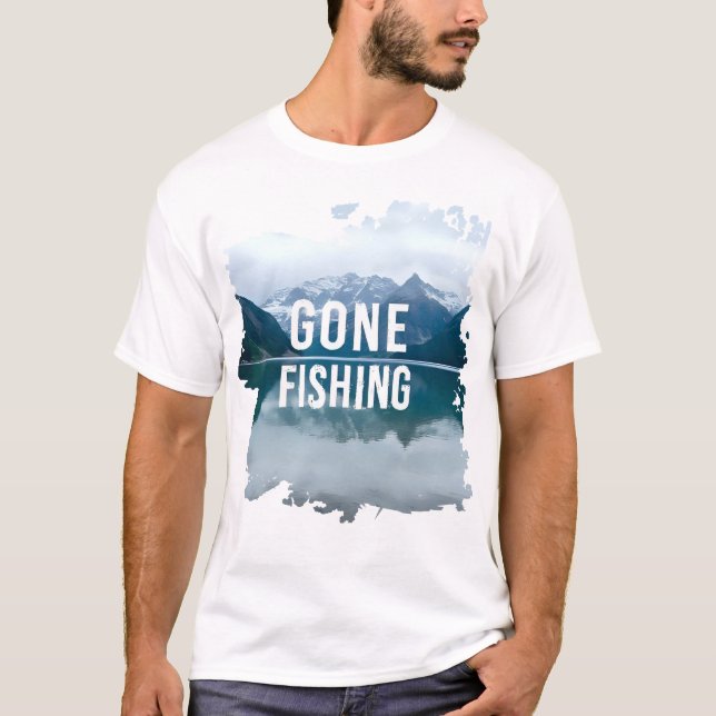 Snowy Mountain Lake Gone Fishing T-Shirt (Front)