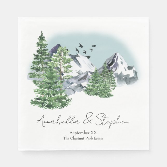 Snowy Mountain Landscape with Pine Forest Trees Napkin (Front)