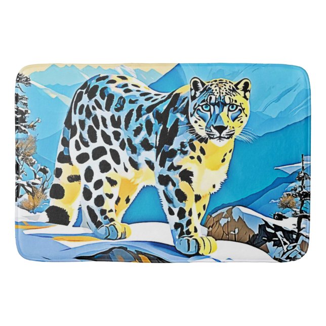 Snowy Mountain Leopard Stance Design Bath Mat (Front)