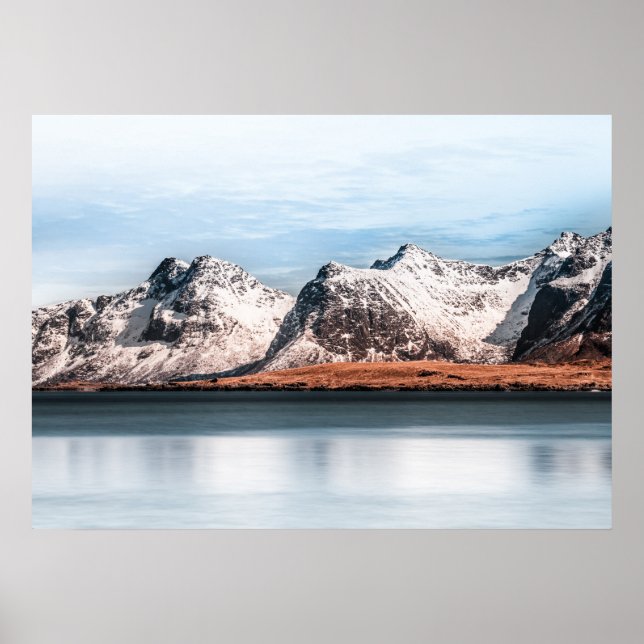 Snowy mountain Lofoten Landscape Photo Poster (Front)