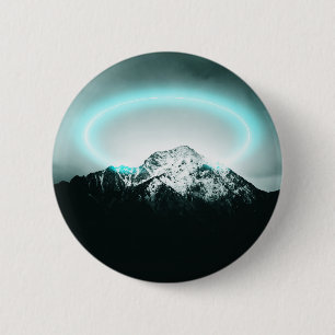 Snowy mountain mysterious blue neon light 6 cm round badge