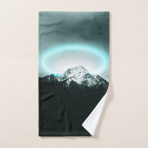 Snowy mountain mysterious blue neon light bath towel set