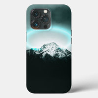 Snowy mountain mysterious blue neon light