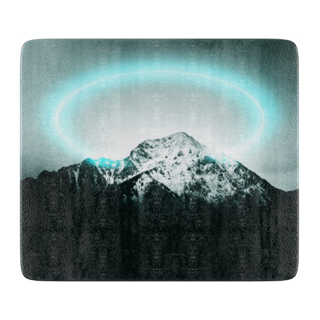 Snowy mountain mysterious blue neon light cutting board (Front)