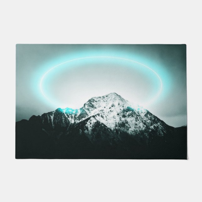 Snowy mountain mysterious blue neon light doormat (Front)