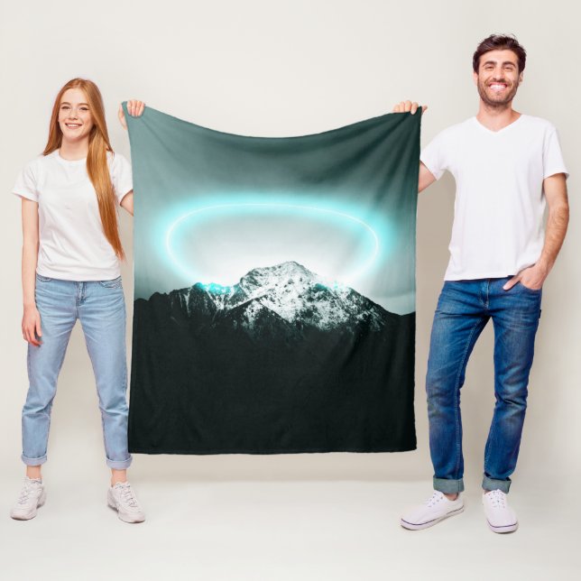 Snowy mountain mysterious blue neon light fleece blanket (In Situ)