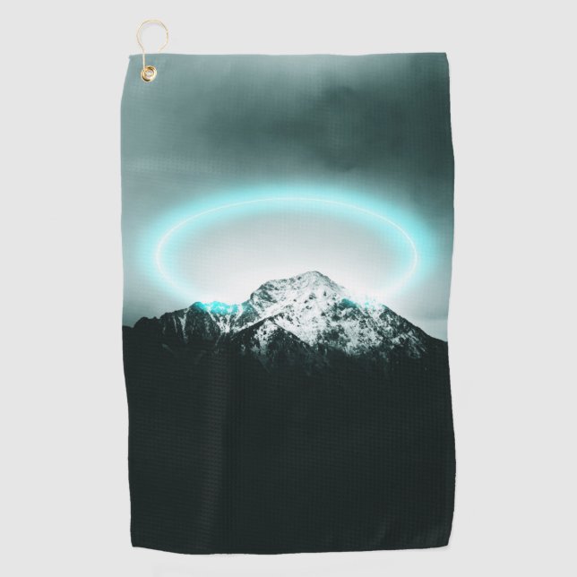 Snowy mountain mysterious blue neon light golf towel (Front)