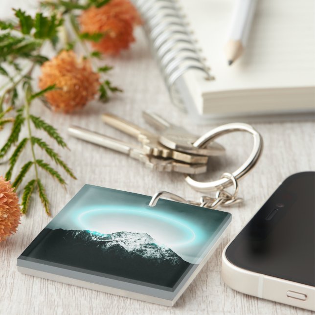 Snowy mountain mysterious blue neon light key ring (Front Right)
