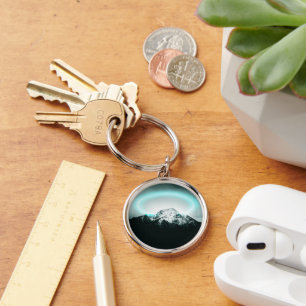 Snowy mountain mysterious blue neon light key ring