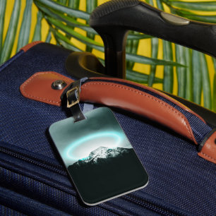 Snowy mountain mysterious blue neon light luggage tag
