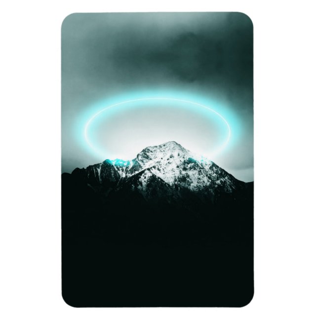 Snowy mountain mysterious blue neon light magnet (Vertical)