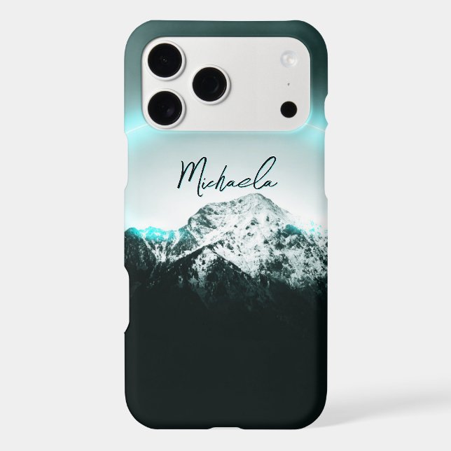 Snowy mountain mysterious blue neon light monogram (Back)