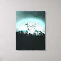 Snowy mountain mysterious blue neon light monogram