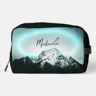 Snowy mountain mysterious blue neon light monogram dopp kit