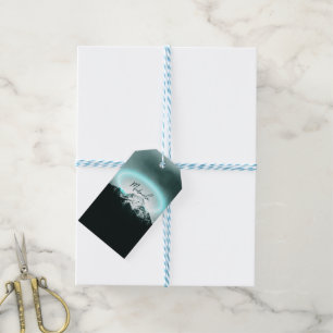 Snowy mountain mysterious blue neon light monogram gift tags