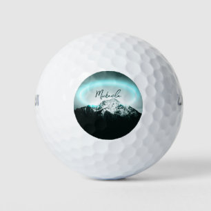 Snowy mountain mysterious blue neon light monogram golf balls