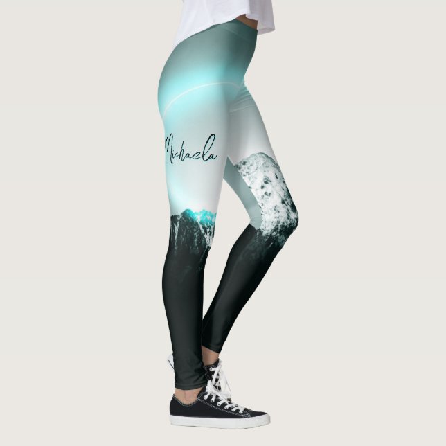 Snowy mountain mysterious blue neon light monogram leggings (Right)